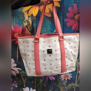 MCM Cream and Pink Tote Bag